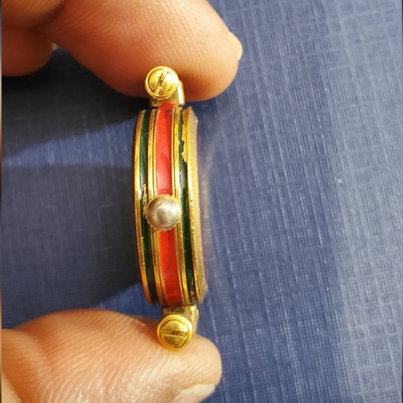 Unisex GUCCI 18K Gold Plated Red & Green Enamel 2000L 'Stack' Watch - Picture 2 of 4